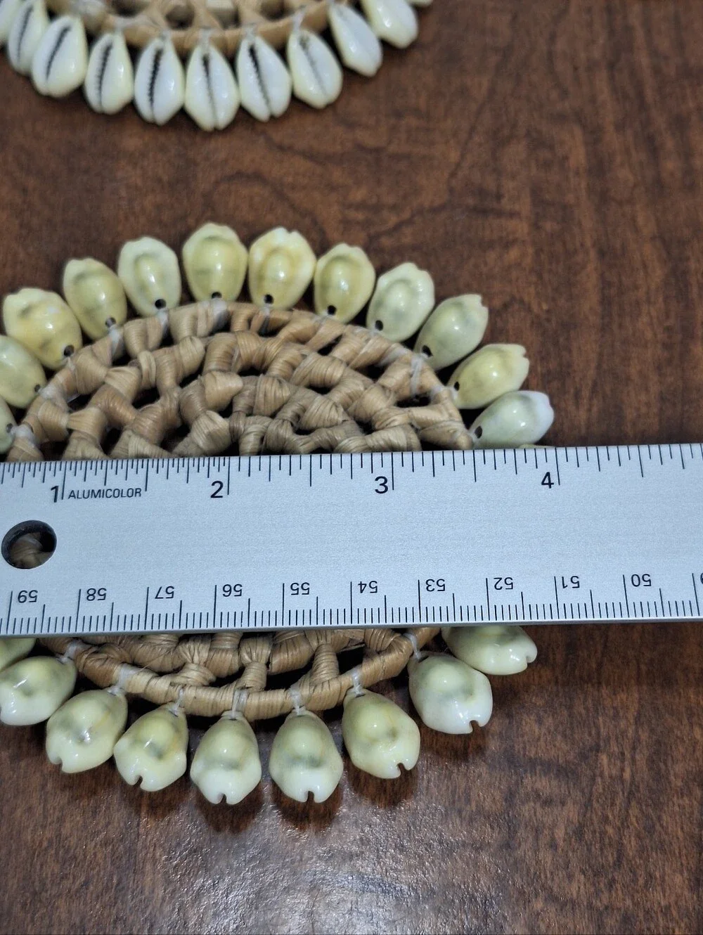 Set Of 5 Woven Straw Cowrie Sea Shell Coasters In Storage Basket Tiki Beach Bar